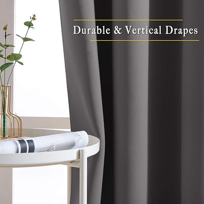 NICETOWN Bedroom Blackout Curtains Panels - (52 inches by 120 Inch, Grey, Set of 2) Triple Weave Energy Saving Thermal Insulated Solid Grommet Blackout Draperies for Patio