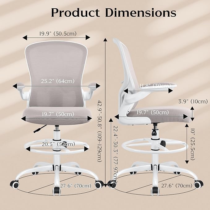 FelixKing Drafting Chair, Tall Office Chairs with Footrest Ring, Home Standing Desk High Chair with Lumbar Support Adjustable Counter Height Ergonomic Swviel Rolling Chairs for Working (Gray)