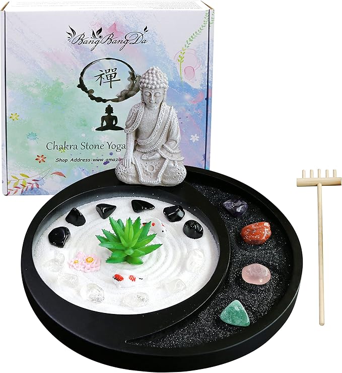 BangBangDa Meditation Buddha Zen Garden - Japanese Zen Garden Kit for Desk Tabletop Rock Sand Zen Garden Shine Altar Zen Decor for Man Woman Father Mother