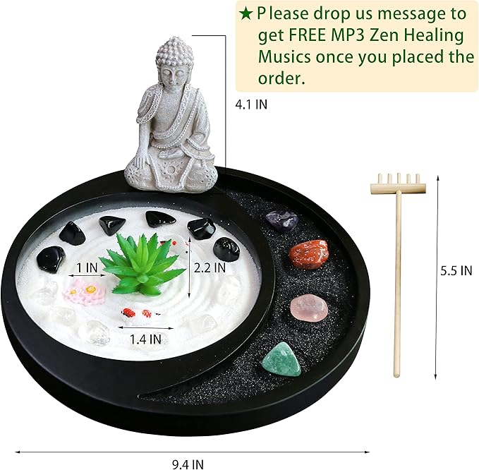 BangBangDa Meditation Buddha Zen Garden - Japanese Zen Garden Kit for Desk Tabletop Rock Sand Zen Garden Shine Altar Zen Decor for Man Woman Father Mother