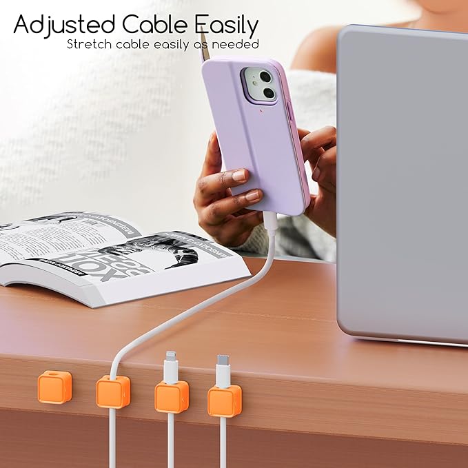 Magnetic Cord Organizer Holder, 6 Pack Desk Cable Clips Management, Hide Phone Charging Cable Keeper, Strong Adhesive Wire Charger Holder for Nightstand, Kitchen Appliances, Office Supplies