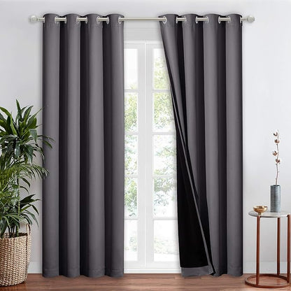 NICETOWN Cold Reducing Curtains, Total Shade Draperies, Heavy-Duty Full Light Shading Drape with Black Liner Backing for Villa/Hall/Dorm Window（Gray, 1 Panel, 52 inches Wide x 95 inches Long