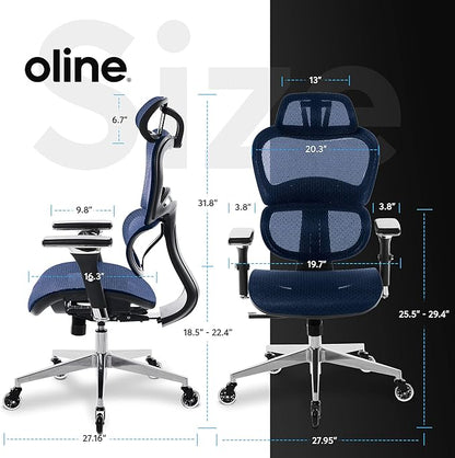 Oline ErgoPro Ergonomic Office Chair - Rolling Desk Chair with 4D Adjustable Armrest, 3D Lumbar Support and Blade Wheels - Mesh Computer Chair, Gaming Chairs, Executive Swivel Chair (Navy Blue)