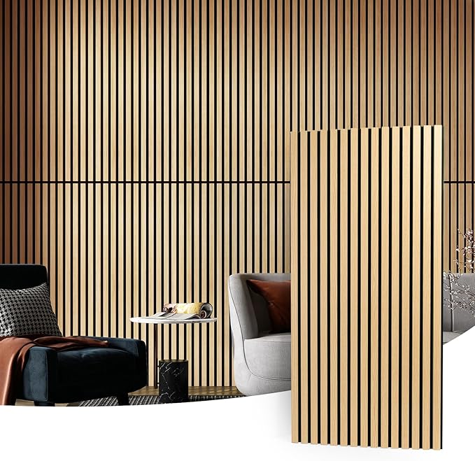 Art3d 2 Wood Slat Acoustic Panels for Wall and Ceiling - 3D Fluted Sound Absorbing Panel with Wood Finish - Oak