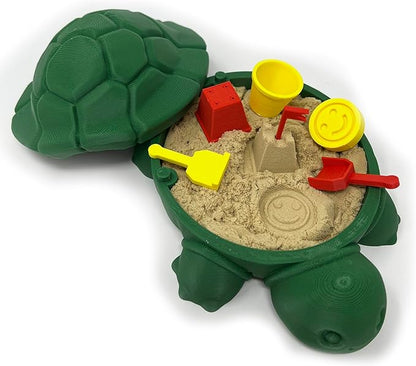 Munnygrubbbers - Mini Desktop Turtle Sand Box - 6 x 6 in - Stress Relief - Includes Soft Moldable Play Sand and Mini Tool Accessories - Novelty Gift - Desktop Decor - Zen Garden - (Green)