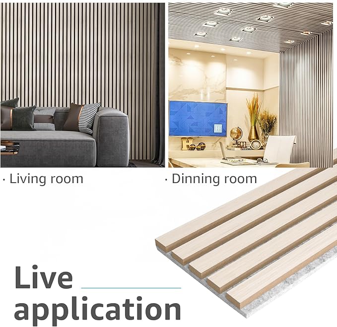 Art3d 4pcs-107 x 8in Slat Acoustic Panel for Wall and Ceiling, 3D Fluted Sound Absorbing Panel with Wood Finish, White Elm