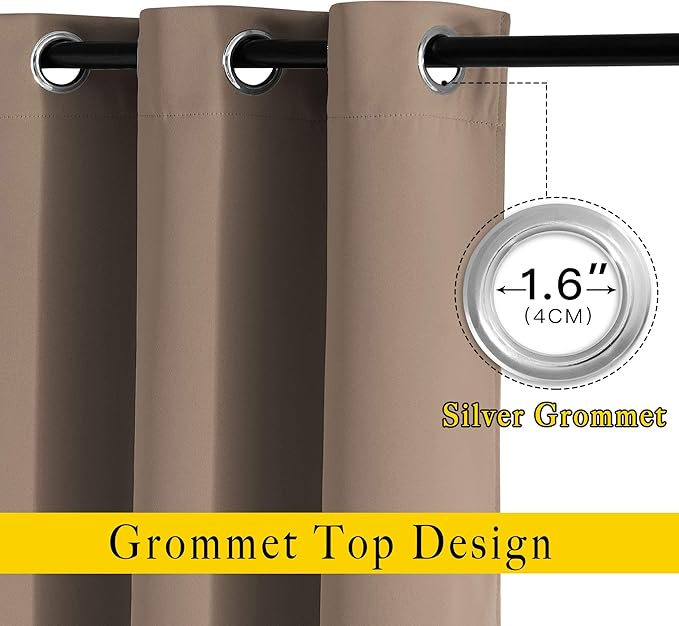 NICETOWN Kitchen Blackout Curtains and Drapes - Triple Weave Energy Saving Thermal Insulated Solid Grommet Blackout Panels for Patio (1 Pair, 66 inches by 72 Inch, Cappuccino)