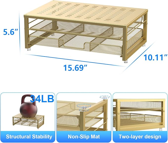 gianotter Computer Monitor Stand Riser, Desk Organizers and Accessories with Drawer, Office Desk Accessories & Workspace Desktop Organizers Storage for Classroom Office Supplies Decor (Gold)