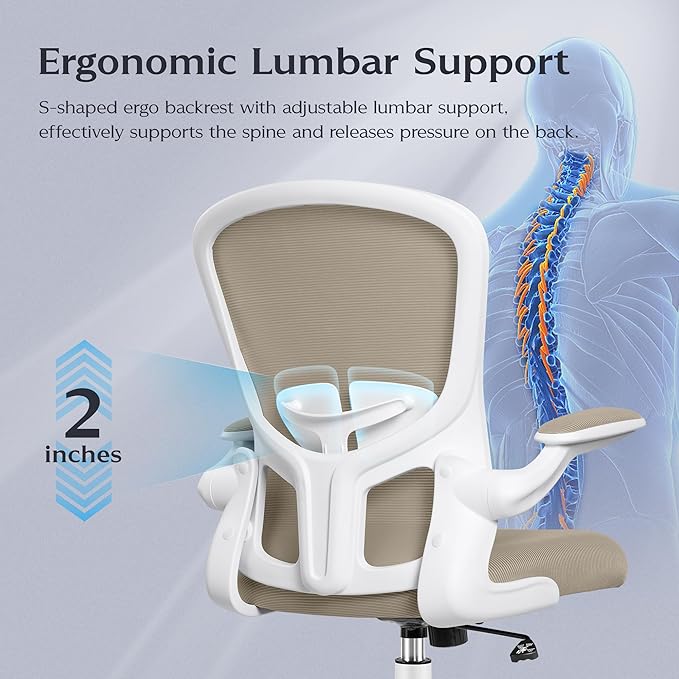 FelixKing Office Chair, Ergonomic Desk Chairs with Wheels Home Mesh Chair Adjustable Lumbar Support and Height, Ergo Chair for Working Gaming Use (Khaki)