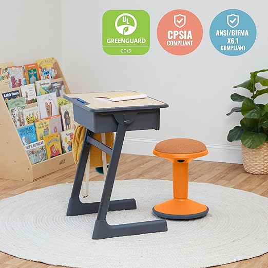 ECR4Kids Sitwell Wobble Stool with Cushion, Adjustable Height, Active Seating, Orange