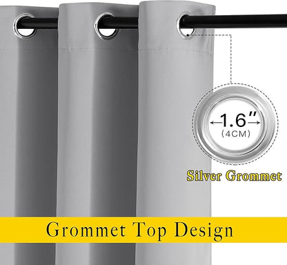 NICETOWN Blackout Silver Grey Curtains 48 inch Length for Bedroom - Thermal Insulated Solid Grommet Vertical Drapes for Kitchen/Cafe (Set of 2, W37 x L48)