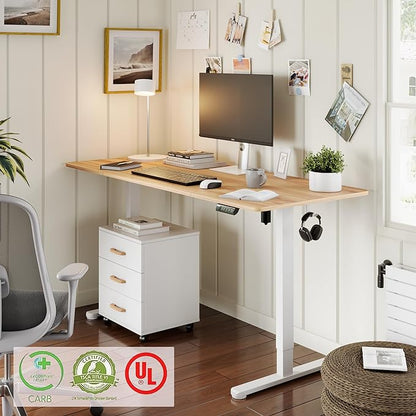 Monomi Electric Standing Desk, 71 x 31.5 inches Height Adjustable Desk, Ergonomic Home Office Sit Stand Up Desk with Memory Preset Controller (Natural Top/White Frame)