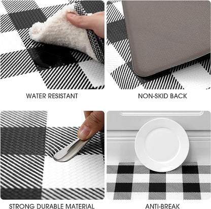 MAYHMYO Kitchen Mat Anti Fatigue Cushioned Black and White Buffalo Plaid Kitchen Rug Kitchen Floor Mat Non-Skid & Waterproof Ergonomic Comfort Standing Desk Mat for Floor Home Office Sink 17.3"x28"