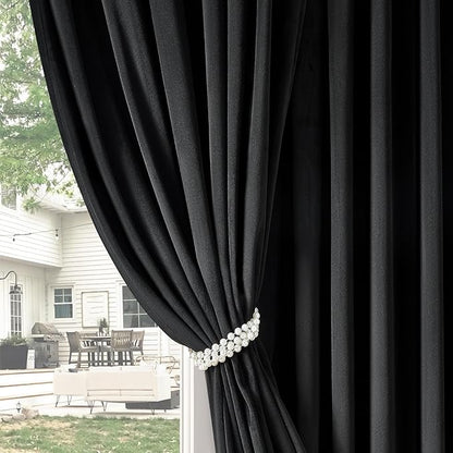 Topfinel 72 Inch Black Velvet Curtains for Living Room,Rod Pocket Back Tab Thermal Insulated Blackout Drapes for Bedroom/Sliding Glass Door,2 Panels,W52 x L72