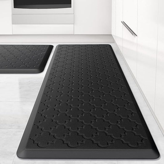 Kitchen Mat [2 PCS] Cushioned Anti-Fatigue Floor Mat, Waterproof Non-Skid Ergonomic Comfort Foam Rugs, Standing Mat for Kitchen, Floor,Office, Sink, Laundry(Black)