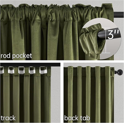 Topfinel 90 Inches Long Olive Green Curtains for Bedroom,Velvet Pinch Pleat Heavy Light Blocking Forest Green Curtains, Room Darkening Modern Hunter Green Cool Unique Drapes 2 Panels Set with Hooks