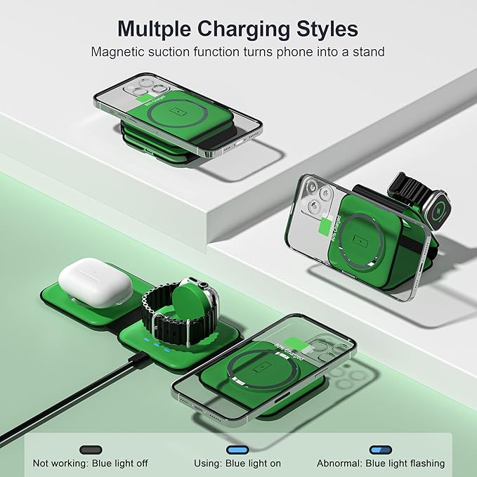 UCOMX 3 in 1 Charging Station for Multple Devices,Foldable 3 in 1 Wireless Charger for Travel,Nano Wireless Charging Station for iPhone16 15 14 13 12 Pro Max/Watch 10 9 8 7 6 5 4 3 Ultra/AirPod Pro