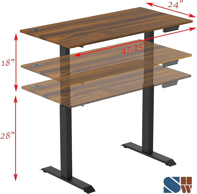 SHW Memory Preset Electric Height Adjustable Standing Desk, 48 x 24 Inches, Walnut