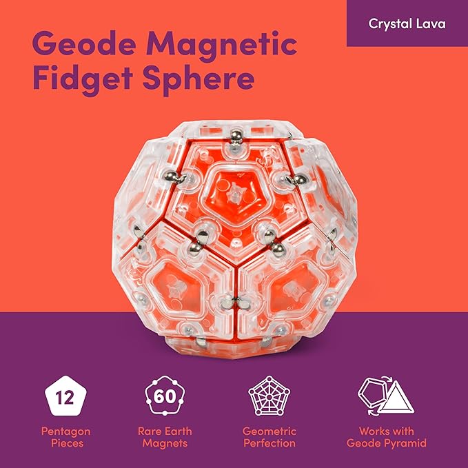 Speks Geode Sphere Magnetic Fidget Toy for Adults & Teens 14+ | Sensory Gadget for Stress Relief and Anxiety, Office Desk Toy Present, Christmas Gift, Holiday Stocking Stuffer | Lava, 12-Piece Set