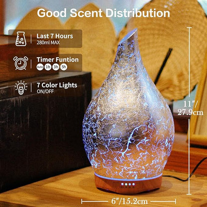 Porseme 280ml Essential Oil Diffuser, 3D Glass Aromatherapy Diffusor, Ultrasonic Cool Mist BPA Free Aroma Humidifier with Timer and Color Changing Function, Waterless Shut-Off for Home Office Room