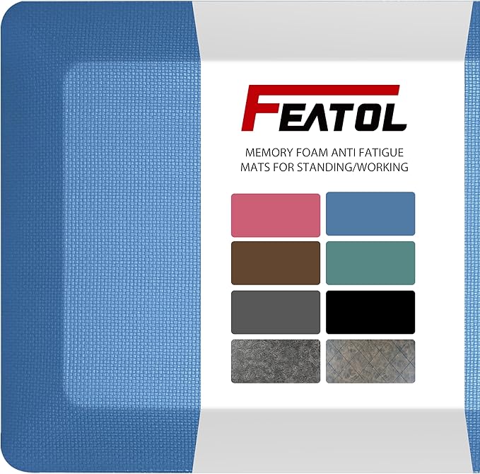 FEATOL Anti Fatigue Mat Floor Mat, Extra Thick Standing Office Desk Mat Memory Foam Cushioned Anti Fatigue Ergonomic Kitchen Mats Comfort Standing Pad NOT PVC 9/10 Inch Thick (Blue, 20x59x9/10-Inch)