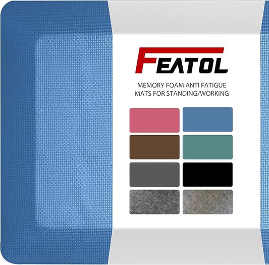 Anti Fatigue Mat Floor Kitchen Mat, FEATOL Standing Desk Mat Foam Cushioned Anti Fatigue Mats Comfort Standing Pad 9/10 Inch Thick (20" x 39", Blue)