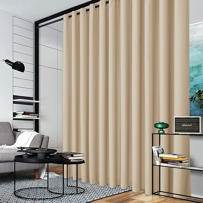 RYB HOME Blackout Room Divider Curtains Thermal Insulated Energy Efficiency Noise Reduce for Living Room Bedroom Sunroom Basement Wall Divider Backdrop Gift Idea, 1 Pc, Beige, W 20ft x L 8ft