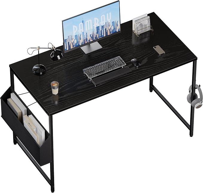 Pamray 47 Inch Computer Desk for Small Spaces with Storage Bag, Home Office Work Desk with Headphone Hook, Small Office Desk Study Writing Table