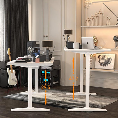 Monomi Height Adjustable Electric Standing Desk, 55 x 24 Inches Stand up Desk, Sit Stand Home Office Computer Desk(White Frame+Marble White Top)