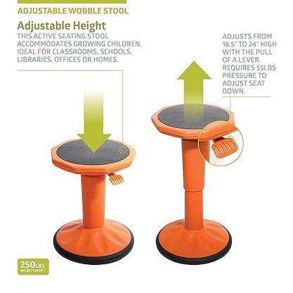 Pearington SitFree Height Adjustable Wobble Stool, Active Flexible Seating Chair for Kids and Adults - School and Office, Orange