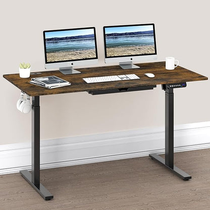 SHW 55-Inch Large Electric Height Adjustable Standing Desk, 55 x 28 Inches, Rustic Brown