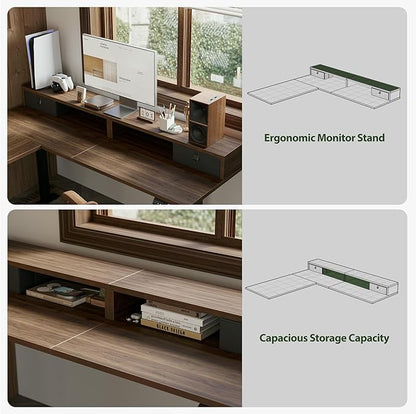 Agilestic 63 x 55 INCH L Shaped Electric Standing Desk with 2 Drawers, Ergonomic Adjustable Height Desk with Storage, Corner Desk Sit Stand up Computer Table for Work Office Home, Dark Wlalnut