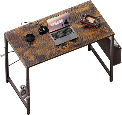 Pamray 32 Inch Computer Desk for Small Spaces with Storage Bag, Home Office Work Desk with Headphone Hook, Small Office Desk Study Writing Table