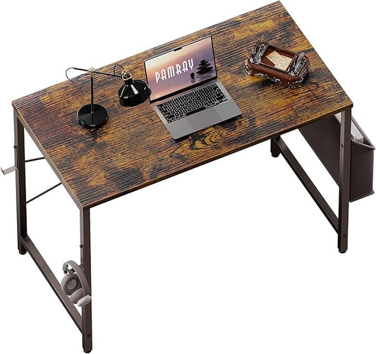 Pamray 32 Inch Computer Desk for Small Spaces with Storage Bag, Home Office Work Desk with Headphone Hook, Small Office Desk Study Writing Table