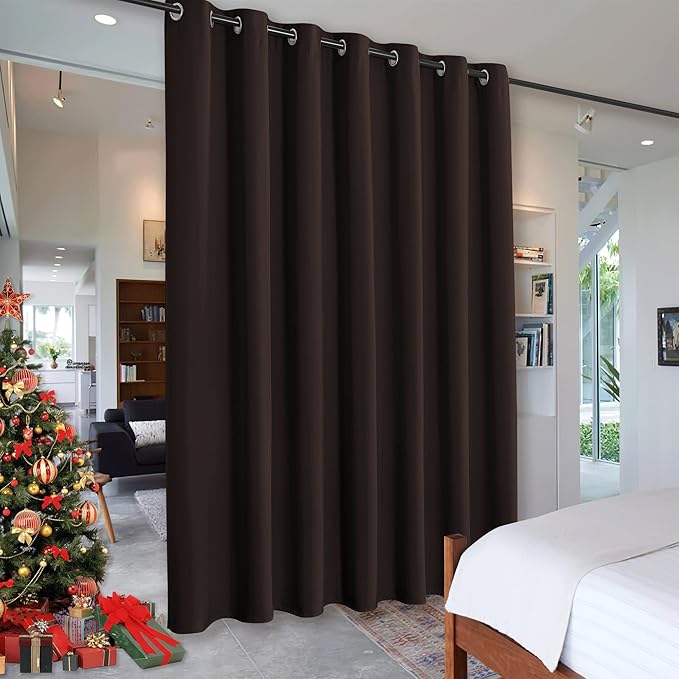 RYB HOME Blackout Room Divider Curtains Soundproof for Loft Restroom Bedroom Space Partition Divider for Shared Apartment/Beach/Shelves/Storage, W 100 x L 84 inch, Brown, 1 Piece