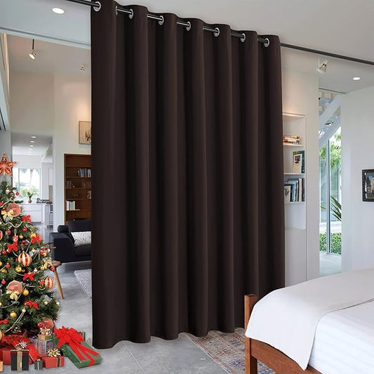 RYB HOME Blackout Room Divider Curtains Soundproof for Loft Restroom Bedroom Space Partition Divider for Shared Apartment/Beach/Shelves/Storage, W 100 x L 84 inch, Brown, 1 Piece