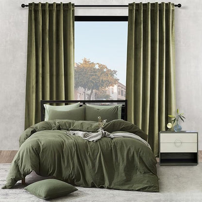 Extra Long 102 Inch Curtains for Large Window,Organic Modern Elegant Decor,Back Tab Drapes Pretty Velvet Tall Curtains for Living Room Dining Office 2 Panel Set,52 Wide 102 Height,Olive Green