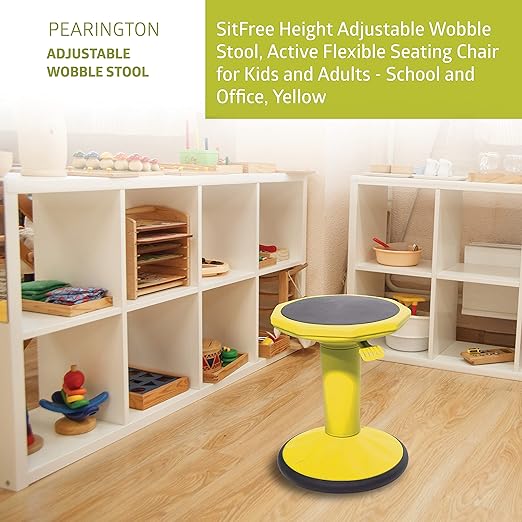 Pearington SitFree Height Adjustable Wobble Stool, Active Flexible Seating Chair for Kids and Adults - School and Office, Yellow