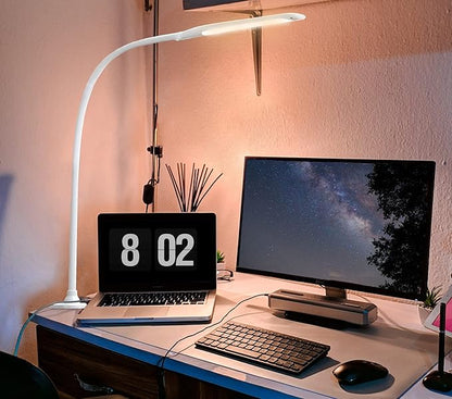 YOUKOYI LED Desk Lamp with Clamp, Architect Desk Lamp for Home Office with Touch Control, 9W Clip on Desk Lamp Swing Arm Desk Light, 3 Color Modes and Stepless Dimming Flexible Gooseneck Clamp Lamp