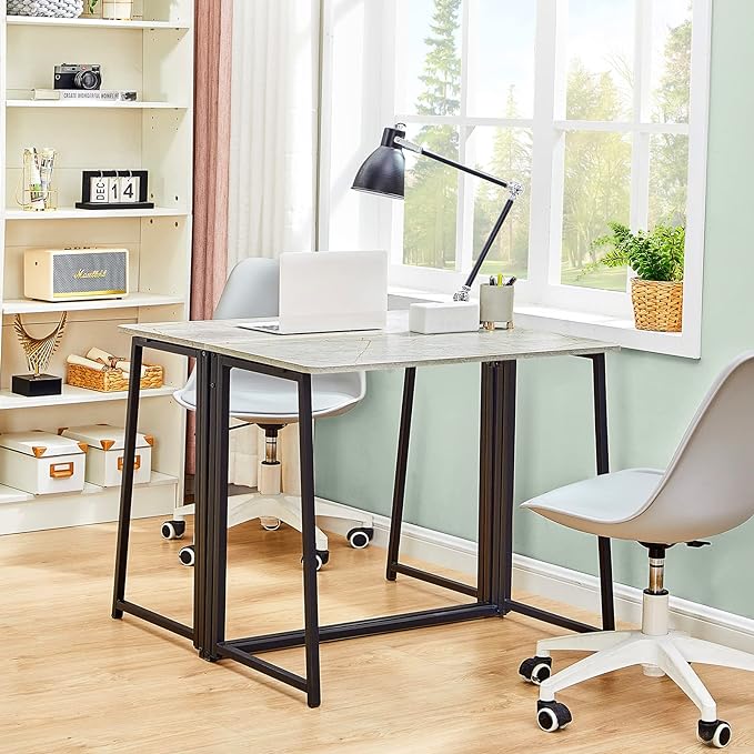 WOHOMO Small Foldable Computer Desk Writing Study Desk Easy Assembly Space-Saving Foldable Laptop Table Writing Workstation for Home Office,Grey