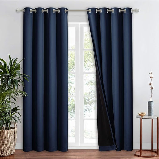 NICETOWN 100% Blackout Curtain Set, Thermal Insulated & Energy Efficiency Window Draperies for Guest Room, Full Shading Panel for Shift Worker and Light Sleepers, Navy Blue, 52W x 84L, 1 PC