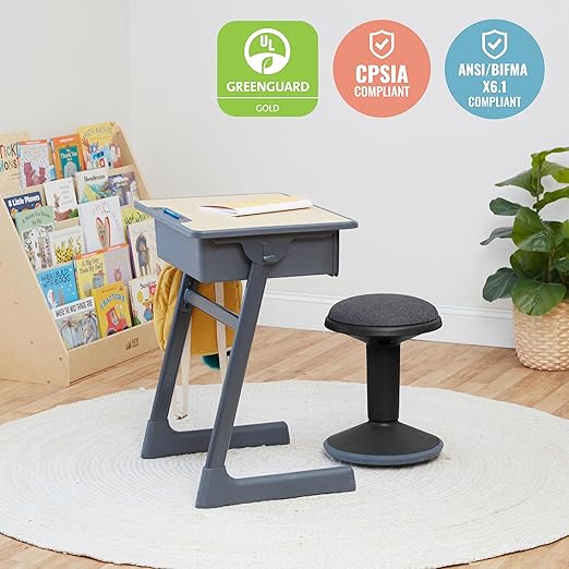 ECR4Kids Sitwell Wobble Stool with Cushion, Adjustable Height, Active Seating, Black