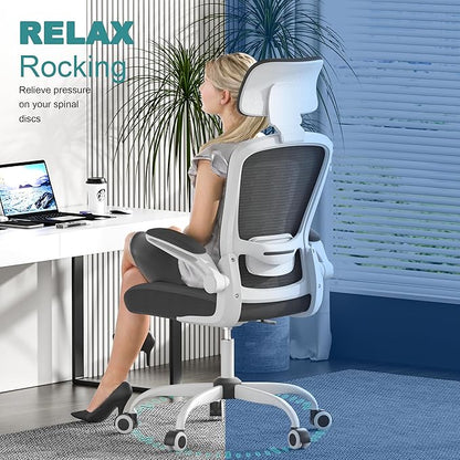 Mimoglad Office Chair, High Back Ergonomic Desk Chair with Adjustable Lumbar Support and Headrest, Swivel Task Chair with flip-up Armrests for Guitar Playing, 5 Years Warranty