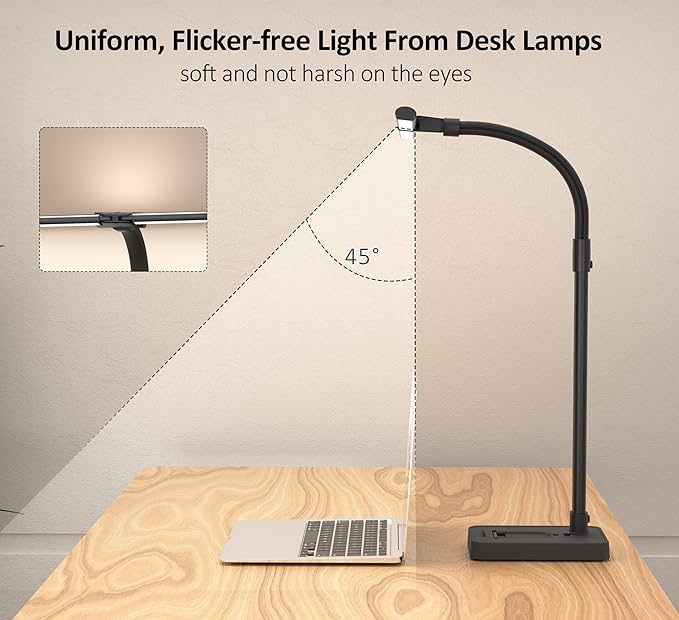 Led Desk Lamp for Home Office, Double Head Desk Lamp with Base, 24W-5 Color Modes and 5 Dimmable Dimming Lighting Desk Light, Eye-Caring Modern Task Lamp for Architect Study Drafting Reading