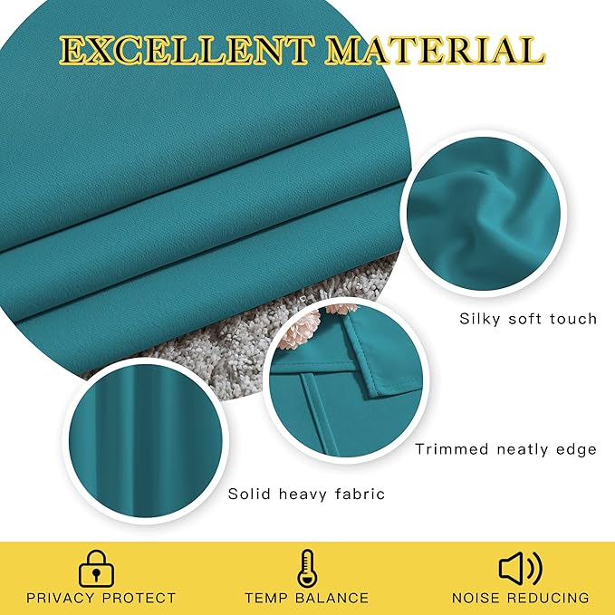 NICETOWN Blackout 80 inch Curtains for Doorway, Grommet Thermal Window Treatments Room Darkening Door Curtains for Bedroom/Home Family, Peacock Teal, W46 x L80, 2 Panels