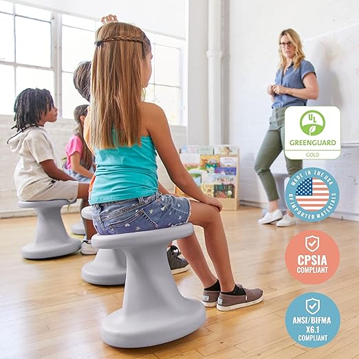 ECR4Kids Twist Wobble Stool, 14in Seat Height, Active Seating, Light Grey