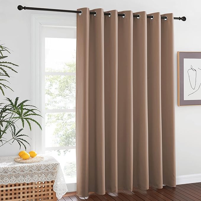 NICETOWN Wall Dividers for Rooms, Large Room Divider Curtain Screen Partition, Function Thermal Blackout Patio Door Curtain Panel, Sliding Door Insulated Curtain, Cappuccino, 12.5ft Wide x 7ft Long