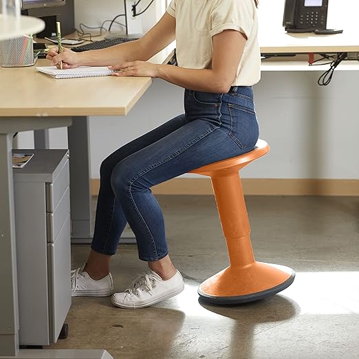 ECR4Kids SitWell Wobble Stool, Adjustable Height, Active Seating, Orange