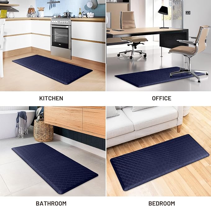 HappyTrends Kitchen Runner Rugs Anti-Fatigue mats,17.3"x 39",Non Slip Waterproof Ergonomic Comfort Mat for Kitchen, Floor Home, Office, Sink, Laundry,Blue