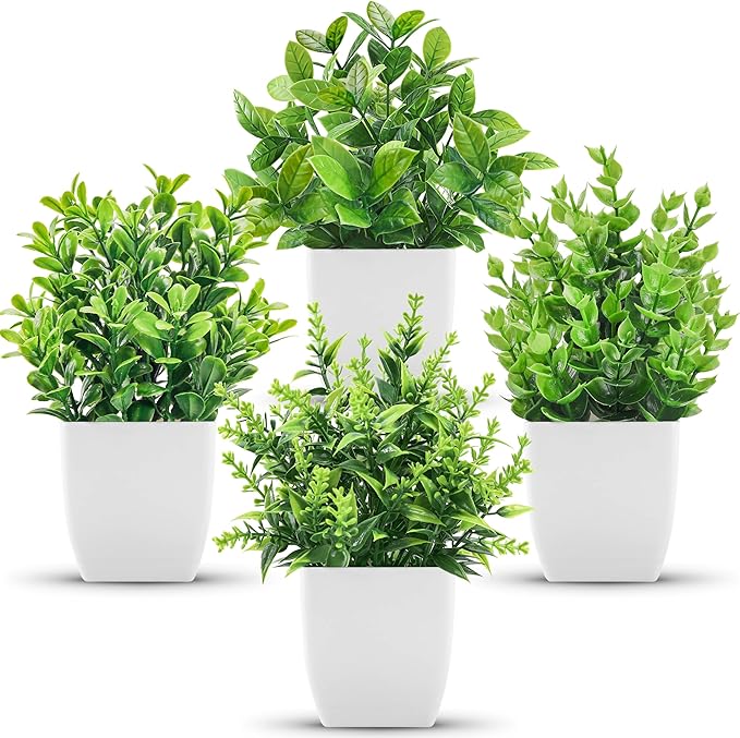 Der Rose 4 Pack Small Fake Plants Artificial Plants Indoor Office Desk Accessories for Aesthetic Room Decor Bathroom Decor